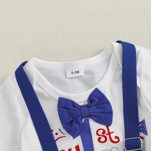 Baby Boy 4th of July Outfit Short Sleeve Letter Bowtie Romper and Suspender Shorts Gentleman Clothes 0-18 Months in Kuwait