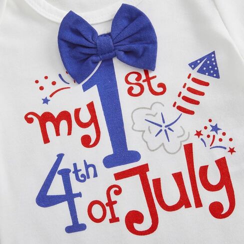 Baby Boy 4th of July Outfit Short Sleeve Letter Bowtie Romper and Suspender Shorts Gentleman Clothes 0-18 Months in Kuwait