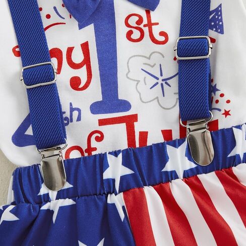 Baby Boy 4th of July Outfit Short Sleeve Letter Bowtie Romper and Suspender Shorts Gentleman Clothes 0-18 Months in Kuwait