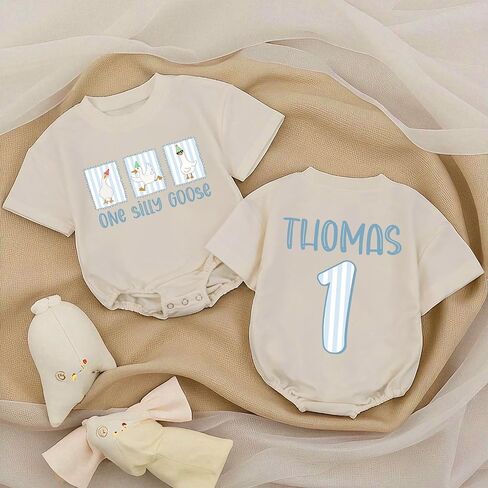 Custom One First Birthday Boy Bubble Romper, Personalized Name Short Sleeve 1st Birthday Outfit Boy in Kuwait