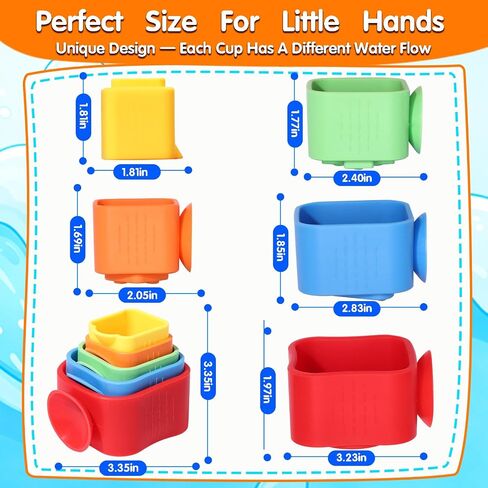 Suction Cup Bath Toys for Toddlers: 5PCS Waterfall Stacking Cups Bathtub Toys for Babies & Infants, Essential Bathtime Silicone Water Toys, Montessori Sensory Play for Boys & Girls 1 2 3 Years in Kuwait