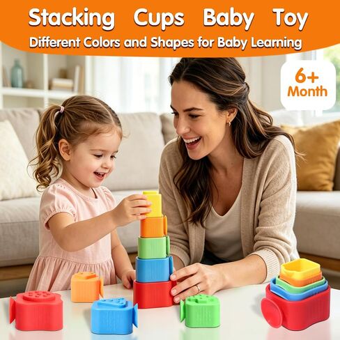 Suction Cup Bath Toys for Toddlers: 5PCS Waterfall Stacking Cups Bathtub Toys for Babies & Infants, Essential Bathtime Silicone Water Toys, Montessori Sensory Play for Boys & Girls 1 2 3 Years in Kuwait