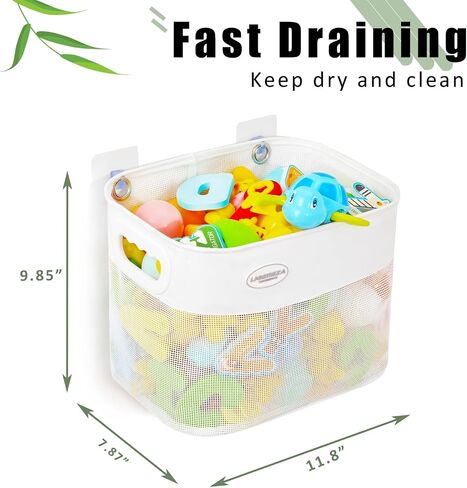 Ligereza Quick Scoop Baby Mesh Bath Toy Storage, 2x Capacity & Large Opening Bath Toy Organizer Baby Bath Gift Bathtub Toy Holder, Toy Storage For Toddlers (White) in Kuwait