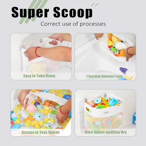 Ligereza Quick Scoop Baby Mesh Bath Toy Storage, 2x Capacity & Large Opening Bath Toy Organizer Baby Bath Gift Bathtub Toy Holder, Toy Storage For Toddlers (White) in Kuwait