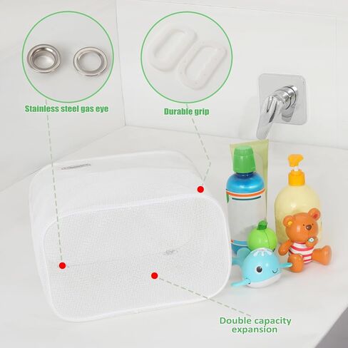 Ligereza Quick Scoop Baby Mesh Bath Toy Storage, 2x Capacity & Large Opening Bath Toy Organizer Baby Bath Gift Bathtub Toy Holder, Toy Storage For Toddlers (White) in Kuwait