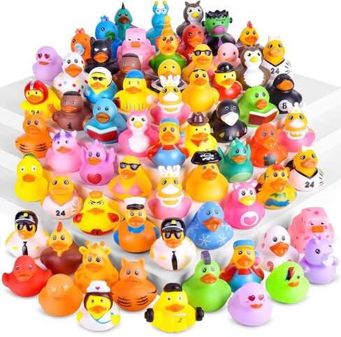55 Packs Rubber Ducks in Bulk Assortment Car Ducks for Ducking, Small Rubber Duckies for Toddler Baby Bath Toys Floater Duck Bath Pool Toys Kids Party Favors with Mesh Carry Bag in Kuwait