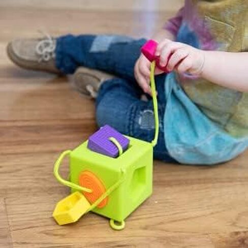 Fat Brain Toys OombeeCube, Toddler and Baby Toys 10 Months and Up, Travel-Friendly Shape Sorter with Tethered Shapes for Early Learning in Kuwait
