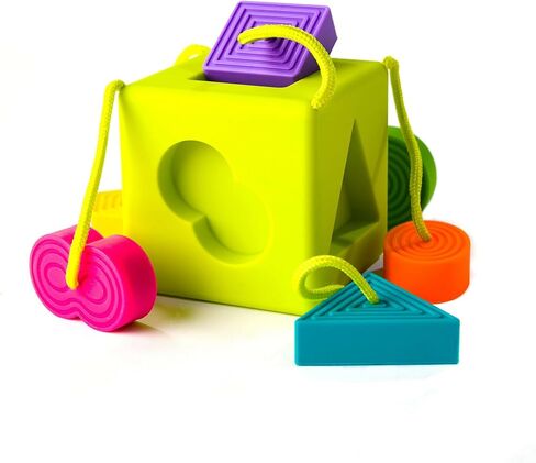 Fat Brain Toys OombeeCube, Toddler and Baby Toys 10 Months and Up, Travel-Friendly Shape Sorter with Tethered Shapes for Early Learning in Kuwait