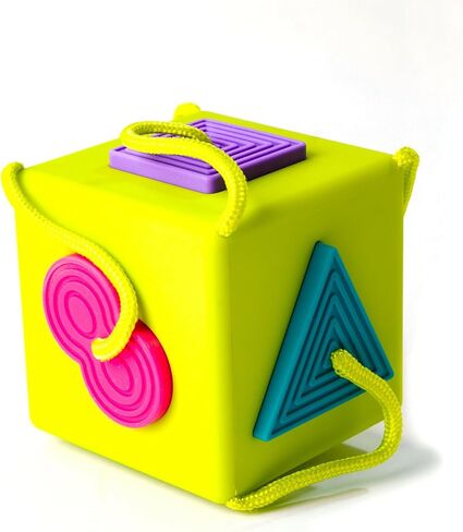Fat Brain Toys OombeeCube, Toddler and Baby Toys 10 Months and Up, Travel-Friendly Shape Sorter with Tethered Shapes for Early Learning in Kuwait
