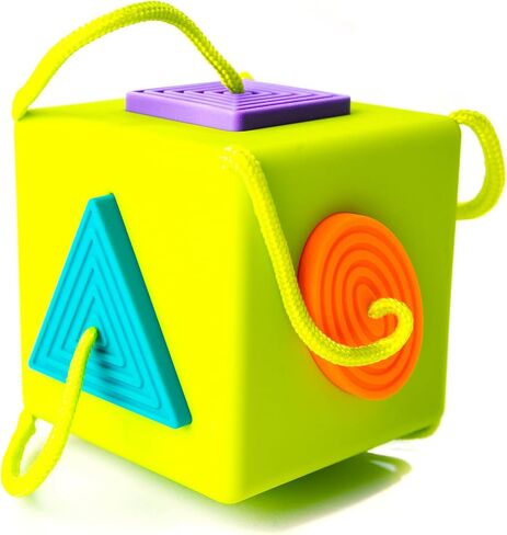 Fat Brain Toys OombeeCube, Toddler and Baby Toys 10 Months and Up, Travel-Friendly Shape Sorter with Tethered Shapes for Early Learning in Kuwait