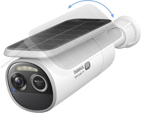Baseus S2 4K Solar Security Cameras Wireless Outdoor - Radar+PIR Detection, AI Face Recognition, Auto Sunlight-Tracking, Color Night Vision, IP67, No Monthly Fee, Local Storage, Featured at CES 2025 in Kuwait