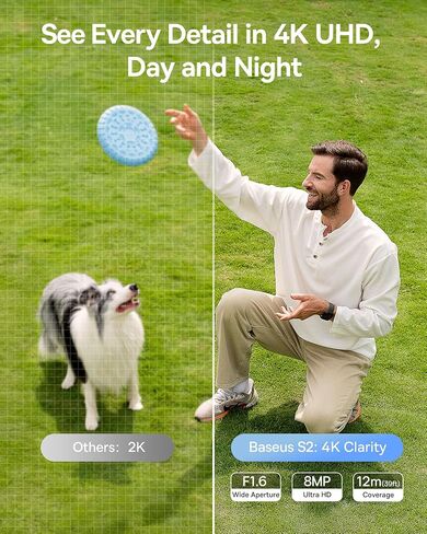 Baseus S2 4K Solar Security Cameras Wireless Outdoor - Radar+PIR Detection, AI Face Recognition, Auto Sunlight-Tracking, Color Night Vision, IP67, No Monthly Fee, Local Storage, Featured at CES 2025 in Kuwait
