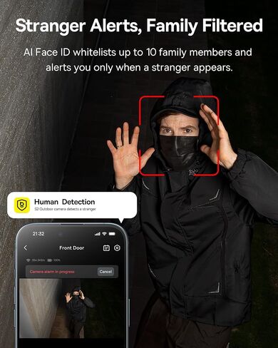 Baseus S2 4K Solar Security Cameras Wireless Outdoor - Radar+PIR Detection, AI Face Recognition, Auto Sunlight-Tracking, Color Night Vision, IP67, No Monthly Fee, Local Storage, Featured at CES 2025 in Kuwait