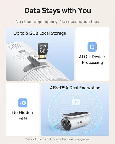 Baseus S2 4K Solar Security Cameras Wireless Outdoor - Radar+PIR Detection, AI Face Recognition, Auto Sunlight-Tracking, Color Night Vision, IP67, No Monthly Fee, Local Storage, Featured at CES 2025 in Kuwait