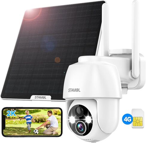 4G LTE Cellular Security Camera, No WiFi Solar Powered Wireless Outdoor Camera with Built in SIM Card, 2K Color Night Vision, 360° Full View, PIR Motion Detection & Siren, 2 Way Talk in Kuwait