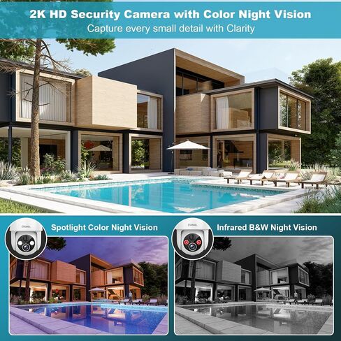 4G LTE Cellular Security Camera, No WiFi Solar Powered Wireless Outdoor Camera with Built in SIM Card, 2K Color Night Vision, 360° Full View, PIR Motion Detection & Siren, 2 Way Talk in Kuwait