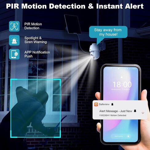 4G LTE Cellular Security Camera, No WiFi Solar Powered Wireless Outdoor Camera with Built in SIM Card, 2K Color Night Vision, 360° Full View, PIR Motion Detection & Siren, 2 Way Talk in Kuwait