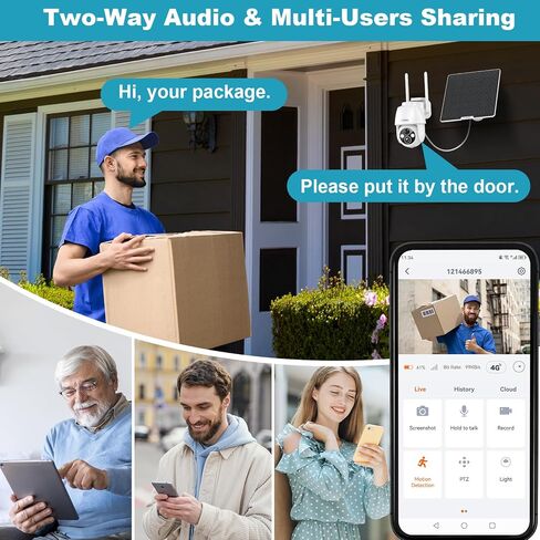 4G LTE Cellular Security Camera, No WiFi Solar Powered Wireless Outdoor Camera with Built in SIM Card, 2K Color Night Vision, 360° Full View, PIR Motion Detection & Siren, 2 Way Talk in Kuwait
