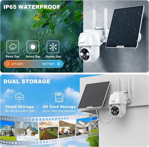 4G LTE Cellular Security Camera, No WiFi Solar Powered Wireless Outdoor Camera with Built in SIM Card, 2K Color Night Vision, 360° Full View, PIR Motion Detection & Siren, 2 Way Talk in Kuwait