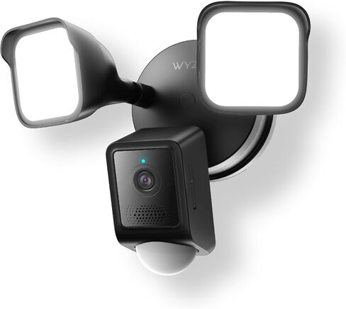 WYZE Floodlight Camera v2, 2800-Lumen LEDs, 2K HD Outdoor Security Camera, 160° Wide View, Motion Activated Light, 105dB Siren, Cloud & Local Storage, Color Night Vision, Wired (Renewed), Black in Kuwait