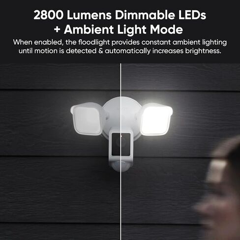 WYZE Floodlight Camera v2, 2800-Lumen LEDs, 2K HD Outdoor Security Camera, 160° Wide View, Motion Activated Light, 105dB Siren, Cloud & Local Storage, Color Night Vision, Wired (Renewed), Black in Kuwait