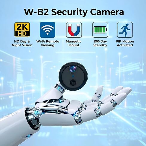 W-B2 Magnetic Security Camera with 100-Day Battery Time (Video Only) | Indoor Camera with Color Night Vision, Wifi Remote Viewing, Motion Detection, SD & Cloud Storage in Kuwait