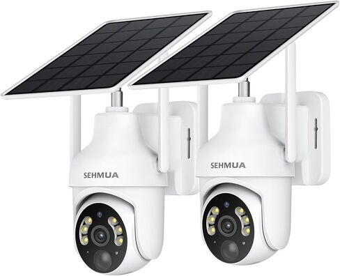 SEHMUA 2K Solar Security Cameras Wireless Outdoor, 2 Pack 360° View Pan/Tilt WiFi Security Camera Outside with Color Night Vision, Easy to Install, PIR Alarm, 2-Way Audio, Black in Kuwait