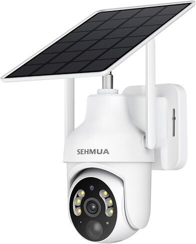SEHMUA 2K Solar Security Cameras Wireless Outdoor, 2 Pack 360° View Pan/Tilt WiFi Security Camera Outside with Color Night Vision, Easy to Install, PIR Alarm, 2-Way Audio, Black in Kuwait