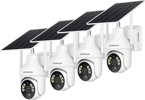 SEHMUA 2K Solar Security Cameras Wireless Outdoor, 2 Pack 360° View Pan/Tilt WiFi Security Camera Outside with Color Night Vision, Easy to Install, PIR Alarm, 2-Way Audio, Black in Kuwait