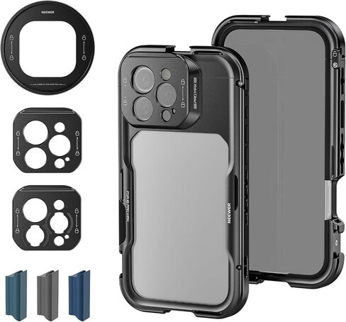 NEEWER 16 Pro Max Cage, Quick Release Video Rig Phone Stabilizer Compatible with iPhone 16 Pro Max with Adapters of 67mm Filter, 17mm Lens & T Mount Lens, Full Camera Control Access, PA074 in Kuwait