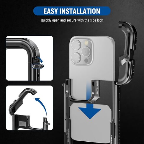 NEEWER 16 Pro Max Cage, Quick Release Video Rig Phone Stabilizer Compatible with iPhone 16 Pro Max with Adapters of 67mm Filter, 17mm Lens & T Mount Lens, Full Camera Control Access, PA074 in Kuwait