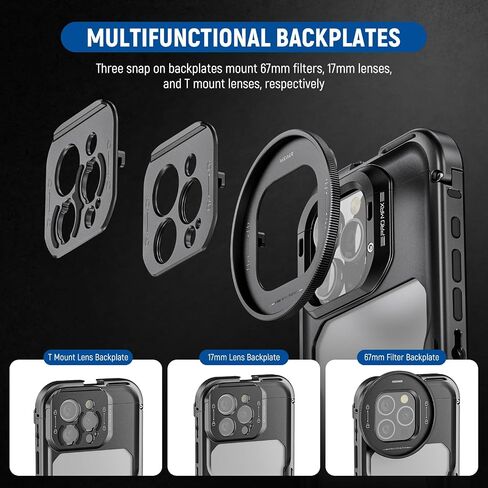 NEEWER 16 Pro Max Cage, Quick Release Video Rig Phone Stabilizer Compatible with iPhone 16 Pro Max with Adapters of 67mm Filter, 17mm Lens & T Mount Lens, Full Camera Control Access, PA074 in Kuwait