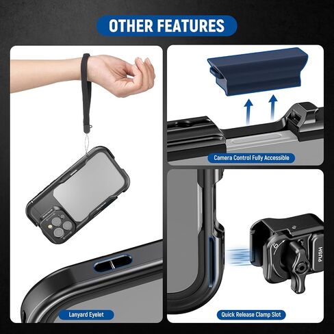 NEEWER 16 Pro Max Cage, Quick Release Video Rig Phone Stabilizer Compatible with iPhone 16 Pro Max with Adapters of 67mm Filter, 17mm Lens & T Mount Lens, Full Camera Control Access, PA074 in Kuwait