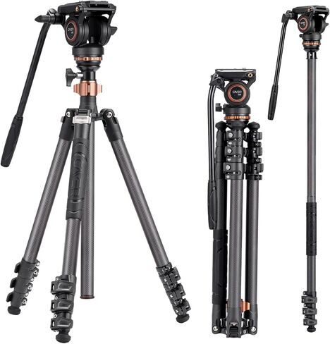 Cayer CF2451 Carbon Fiber Tripod, 75" Fluid Head 4-Section for DSLR | 4-Section Legs, Video Tripod Head, Converts To Monopod, 13.2 Lb Load, Dual-Mode Compatible Mount in Kuwait