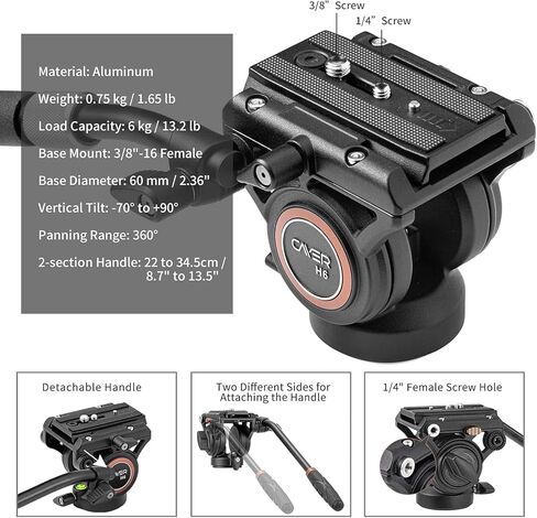 Cayer CF2451 Carbon Fiber Tripod, 75" Fluid Head 4-Section for DSLR | 4-Section Legs, Video Tripod Head, Converts To Monopod, 13.2 Lb Load, Dual-Mode Compatible Mount in Kuwait