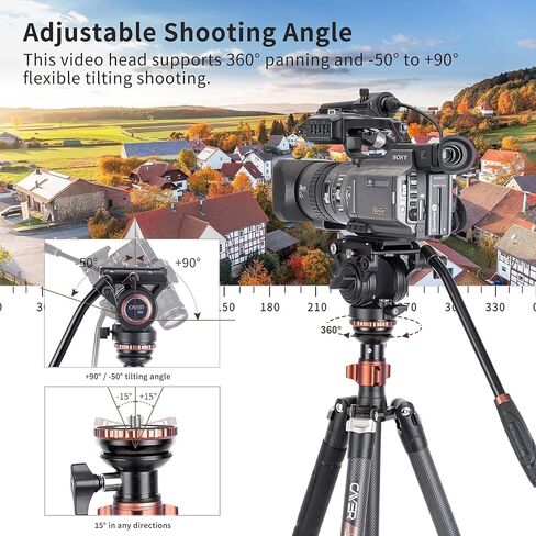 Cayer CF2451 Carbon Fiber Tripod, 75" Fluid Head 4-Section for DSLR | 4-Section Legs, Video Tripod Head, Converts To Monopod, 13.2 Lb Load, Dual-Mode Compatible Mount in Kuwait