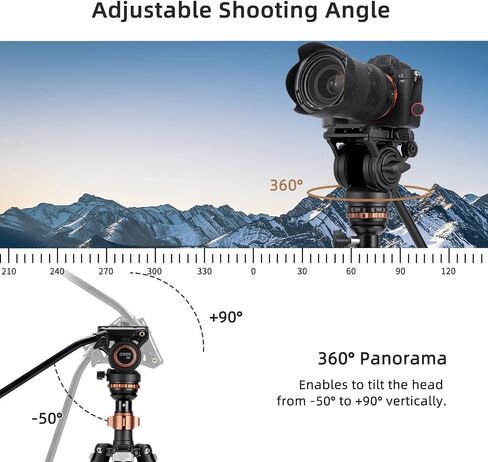 Cayer CF2451 Carbon Fiber Tripod, 75" Fluid Head 4-Section for DSLR | 4-Section Legs, Video Tripod Head, Converts To Monopod, 13.2 Lb Load, Dual-Mode Compatible Mount in Kuwait