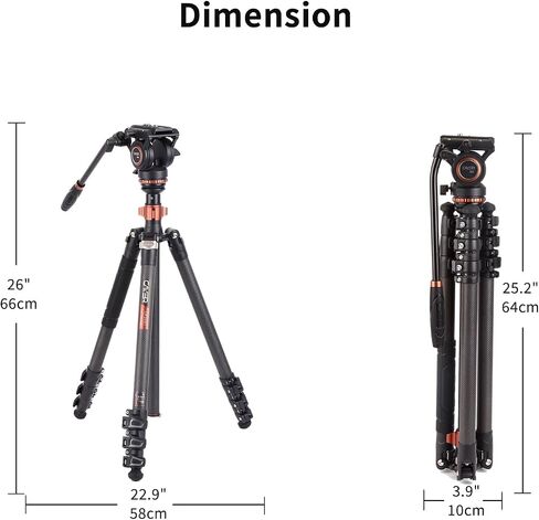 Cayer CF2451 Carbon Fiber Tripod, 75" Fluid Head 4-Section for DSLR | 4-Section Legs, Video Tripod Head, Converts To Monopod, 13.2 Lb Load, Dual-Mode Compatible Mount in Kuwait