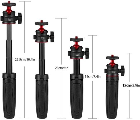Black Mini Tripod Phone Stand with 1/4" Screw for iPhone/Insta 360 X5/ DJI/OSMO/Pocket 3 /Sony/Canon/Nikon/Cameras, Extendable Handheld Vlogging Video Filming Table Stand in Kuwait