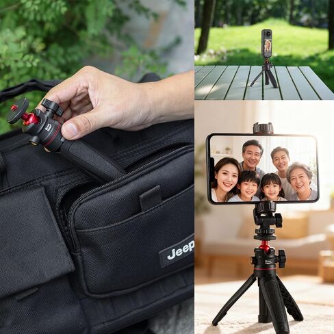 Black Mini Tripod Phone Stand with 1/4" Screw for iPhone/Insta 360 X5/ DJI/OSMO/Pocket 3 /Sony/Canon/Nikon/Cameras, Extendable Handheld Vlogging Video Filming Table Stand in Kuwait