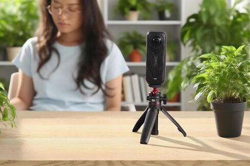 Black Mini Tripod Phone Stand with 1/4" Screw for iPhone/Insta 360 X5/ DJI/OSMO/Pocket 3 /Sony/Canon/Nikon/Cameras, Extendable Handheld Vlogging Video Filming Table Stand in Kuwait