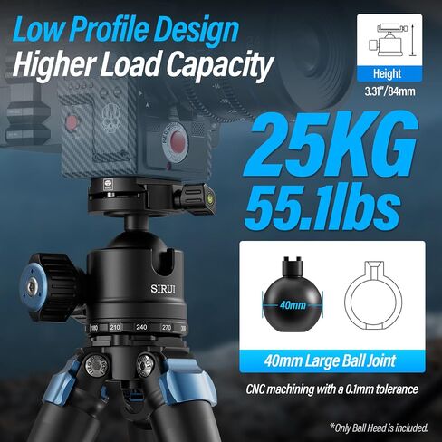SIRUI AM-40 Low Profile Ball Head, Professional Heavy Duty 40mm Tripod Ball Head, 360° Panoramic CNC Aluminium Alloy Tripod Head for DSLR Camera, Camcorder, Quick Release Plate, Max Load 55lbs/25KG in Kuwait