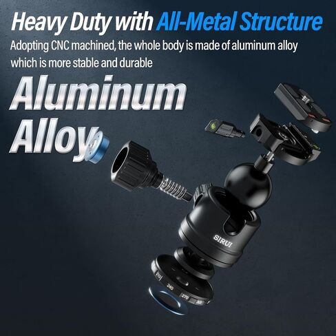 SIRUI AM-40 Low Profile Ball Head, Professional Heavy Duty 40mm Tripod Ball Head, 360° Panoramic CNC Aluminium Alloy Tripod Head for DSLR Camera, Camcorder, Quick Release Plate, Max Load 55lbs/25KG in Kuwait