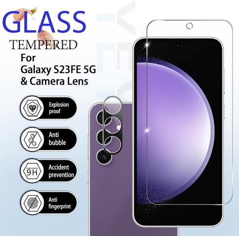 Galaxy S23 FE HD Clear Tempered Glass Screen Protector + Camera Lens Protectors, [2+2 Pack] [3D Glass] [Fingerprint Support] Screen Protector Glass For Samsung Galaxy S23 FE in Kuwait
