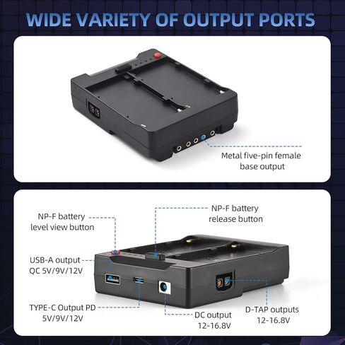 LICAEVEY Dual NP F to V Mount Adapter Plate, 2 Slot Battery Converter for NP F970 / F750 / F550 with USB C/D Tap/DC Outputs, 14V V Lock Power for Camera Monitor LED Light in Kuwait