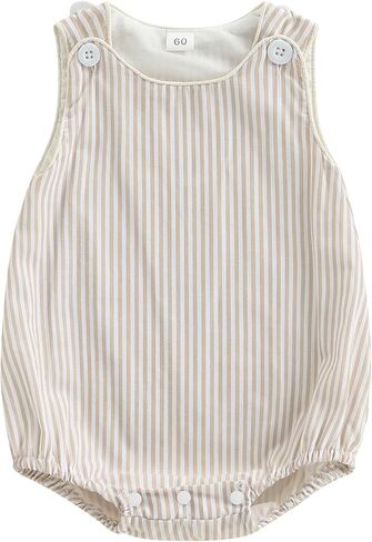 Newborn Baby Boy Girl Summer Clothes Striped Bubble Romper Onesie | Sleeveless Baby Romper One Piece Bodysuit Striped Overalls Jumpsuit Infant Casual Onesie Baby 0-18M in Kuwait