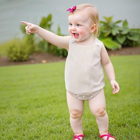 Newborn Baby Boy Girl Summer Clothes Striped Bubble Romper Onesie | Sleeveless Baby Romper One Piece Bodysuit Striped Overalls Jumpsuit Infant Casual Onesie Baby 0-18M in Kuwait