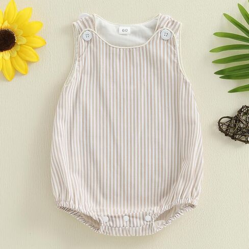 Newborn Baby Boy Girl Summer Clothes Striped Bubble Romper Onesie | Sleeveless Baby Romper One Piece Bodysuit Striped Overalls Jumpsuit Infant Casual Onesie Baby 0-18M in Kuwait