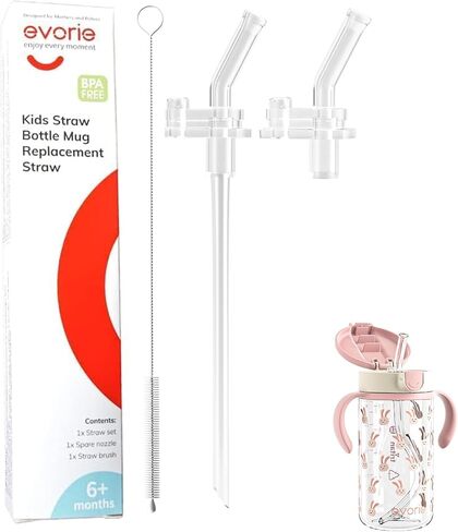 Evorie Replacement Straw Kit for 10oz Tritan Spill Proof Toddler Straw Sippy Cup, Silicone Spare Straw, Extra Nozzle & Cleaning Brush, BPA Free (Pack of 1) | BPA, BPS & Phthalate-Free, Food-grade silicone, Spill-proof, Anti-backflow, Easy to replace, Clea in Kuwait