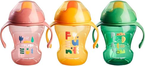 Tommee Tippee 8oz Trainer Sippee Cups with Handles for Babies and Toddlers, Spill-Proof, BPA Free, Blue, Orange and Green, Pack of 3 | Pack of 3, For Babies & Toddlers, Blue, Orange & Green, BPA Free in Kuwait